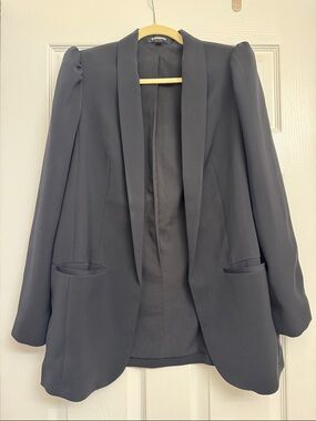 Express Black Open-Front Puff-Sleeve Blazer